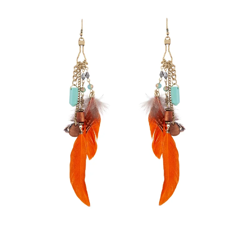 Sparkling Diamond Earrings-Multicoloured Feather Chain Drop Earrings