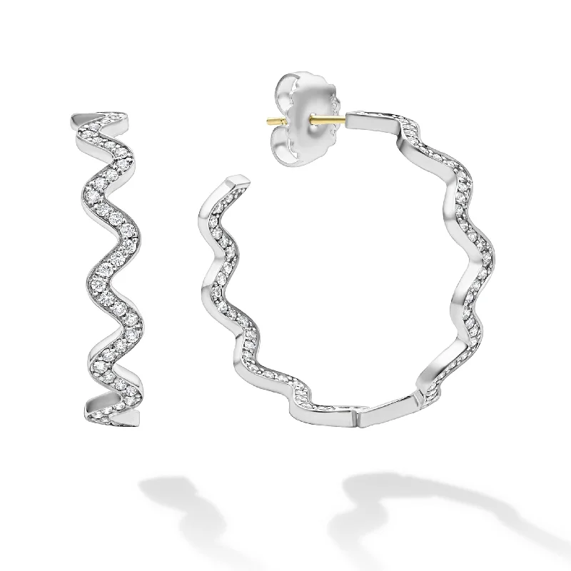 Retro Earrings-Caviar Spark Large Wave Diamond Hoop Earrings