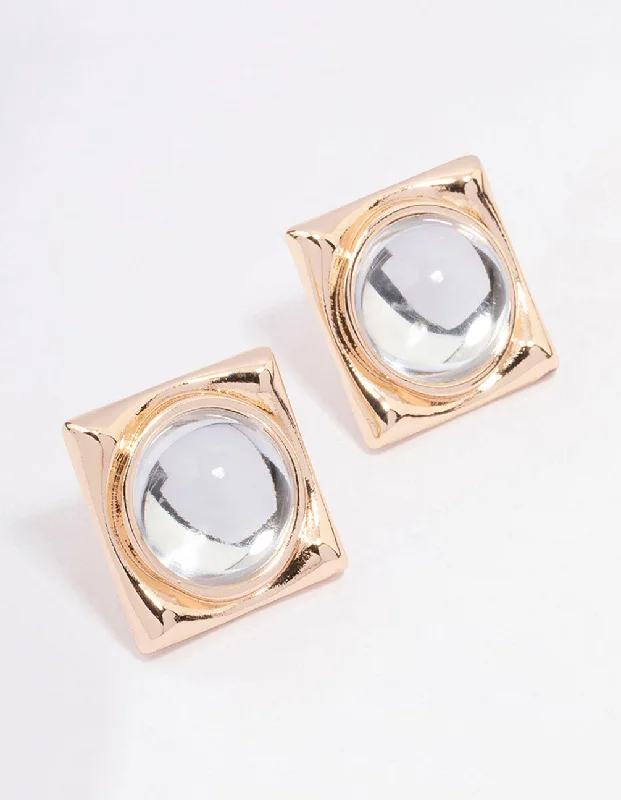 Long Dangle Earrings-Gold Transparent Square Stud Earrings