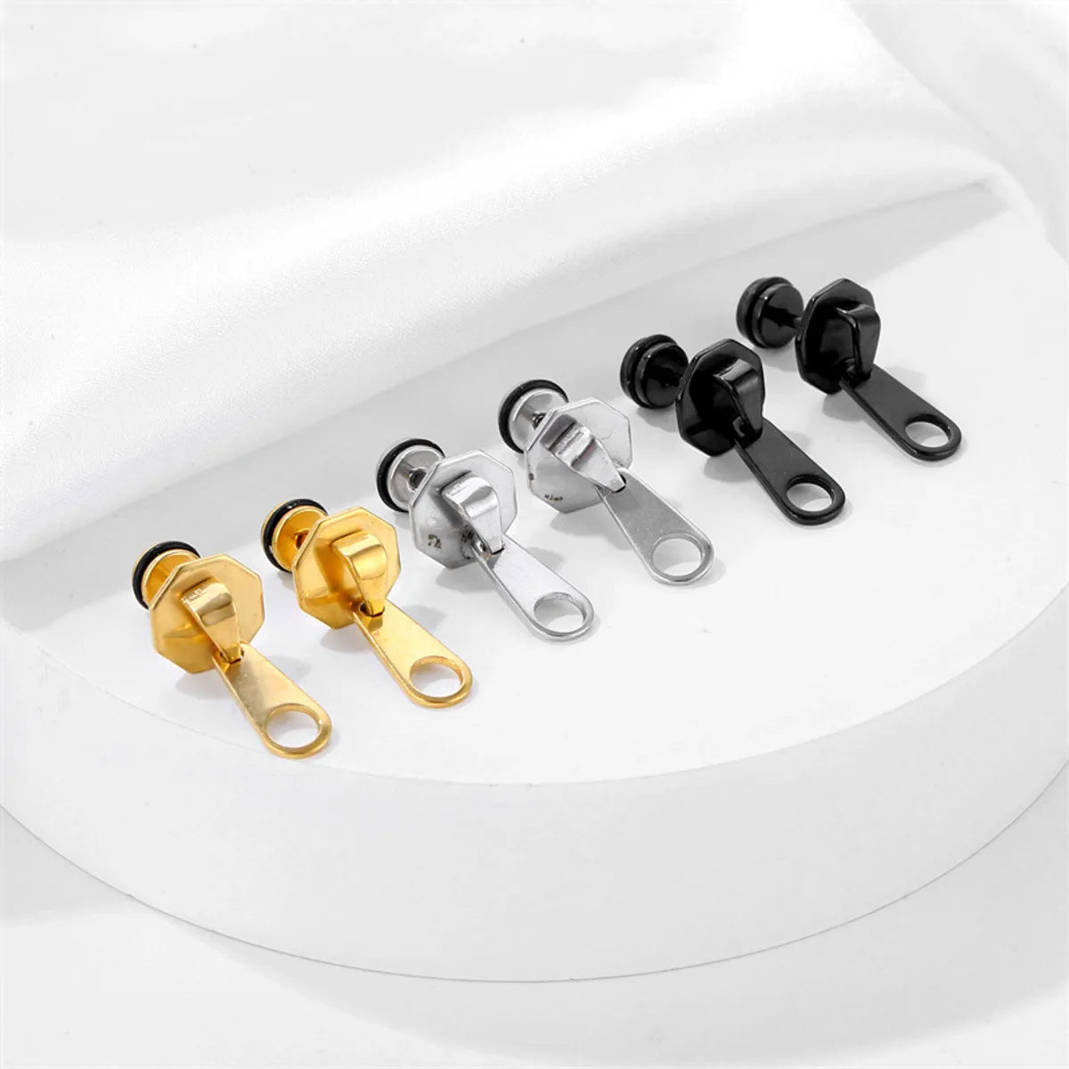 1 Piece Vintage Style Geometric Zipper Plating Stainless Steel Ear Studs