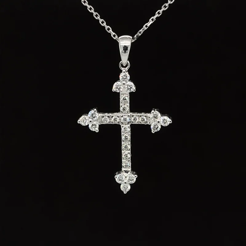 Custom Silver Pendant Necklace-Diamond Cluster Classic Cross Necklace in 18k White Gold - (#186 - PDDIA328953)