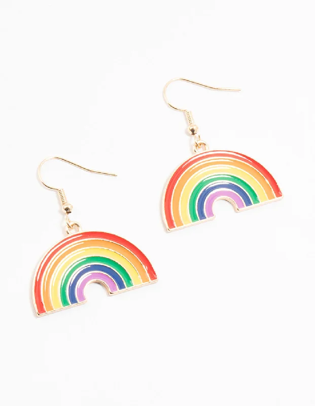 Silver Teardrop Earrings-Gold Rainbow Acrylic Drop Earrings