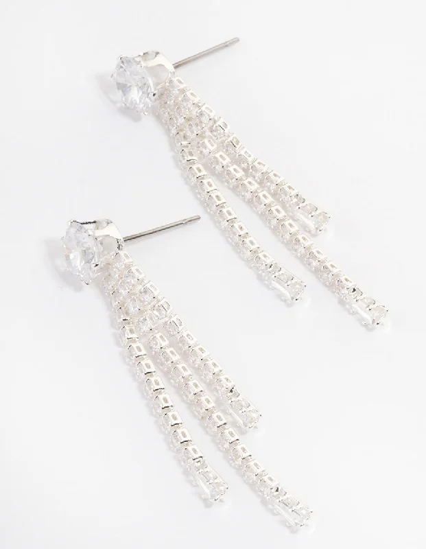 Elegant Drop Earrings-Silver Plated Round Cubic Zirconia Cupchain Drop Earrings