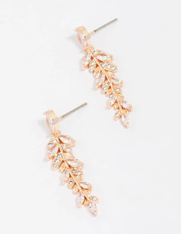 Star Shaped Earrings-Rose Gold Plated Cubic Zirconia Dainty Leaf Drop Earrings