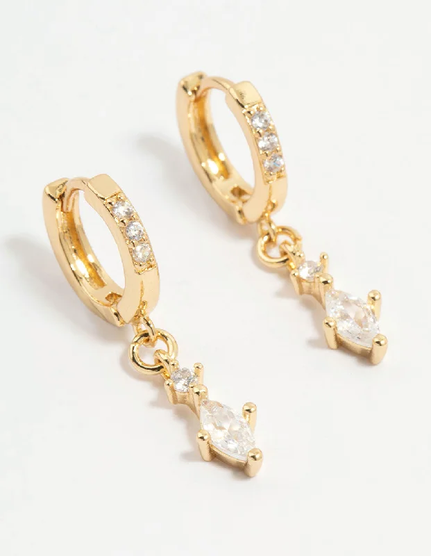 Elegant Stud Earrings-Gold Plated Diamante Marquise Huggie Earrings