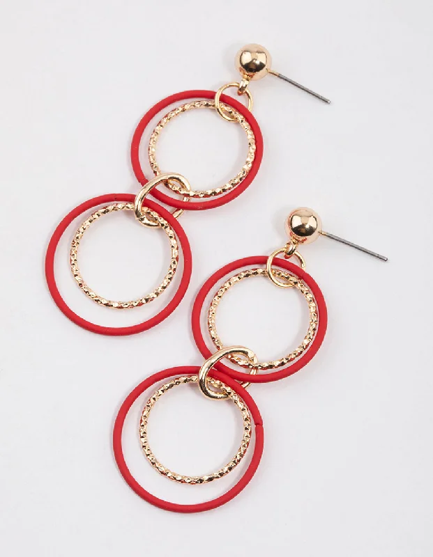 Crystal Dangle Drop Earrings-Red Multi Open Circle Drop Earrings