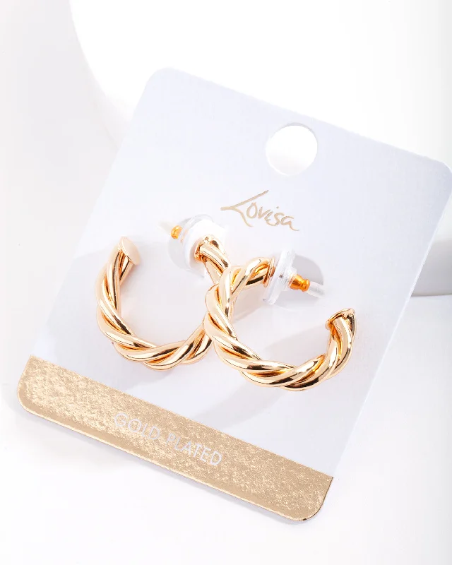 Chunky Gold Earrings-Gold Plated Twist Open Hoop Earrings